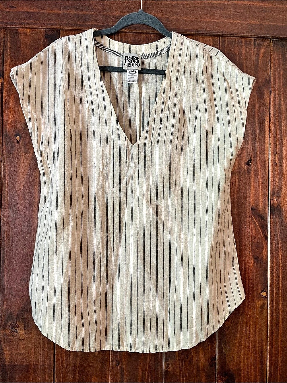 Prairie Underground Striped V-Neck Blouse in Cream & Black Size Medium